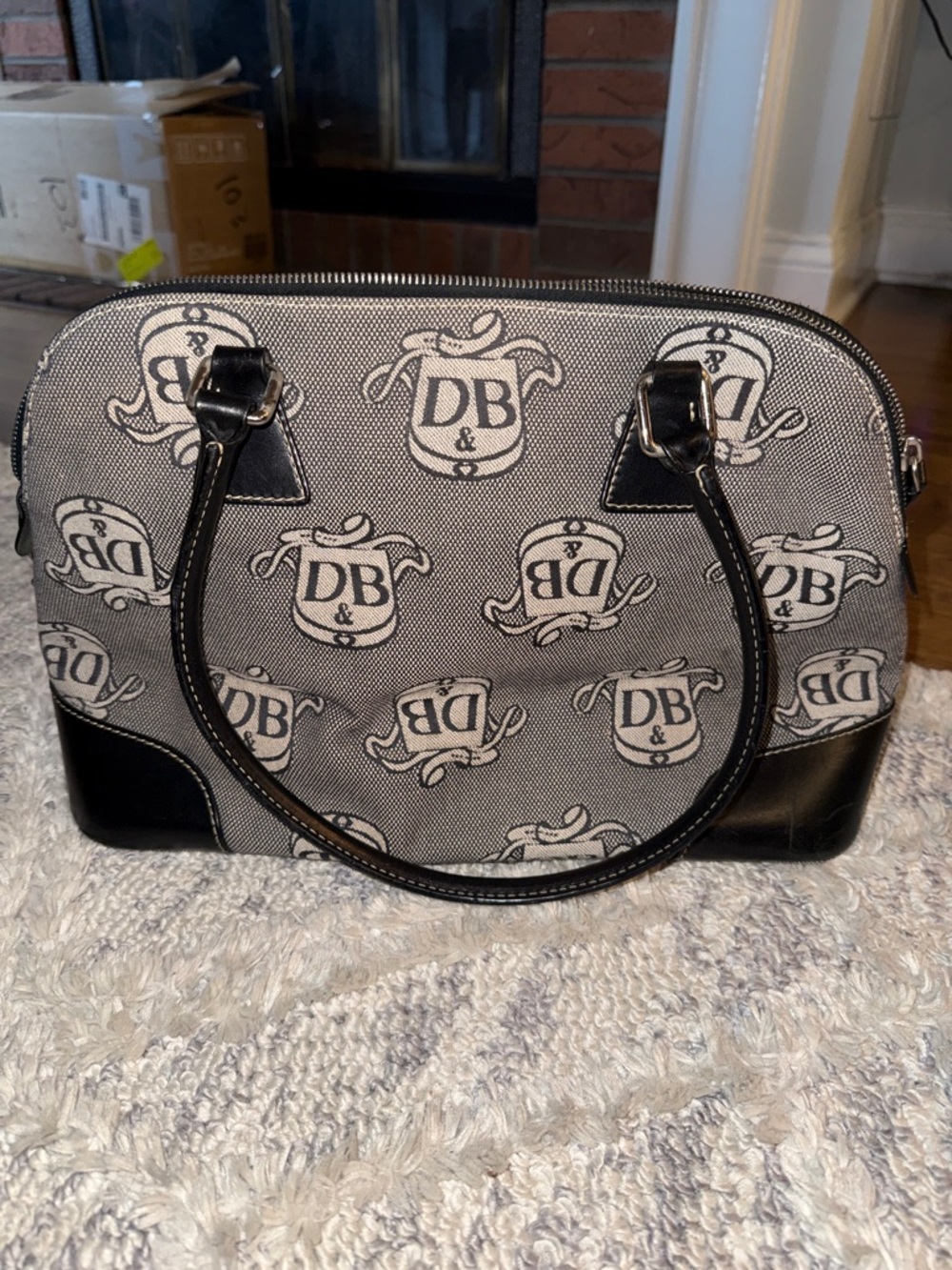 Dooney & Bourke Black and Gray Logo Dome Satchel